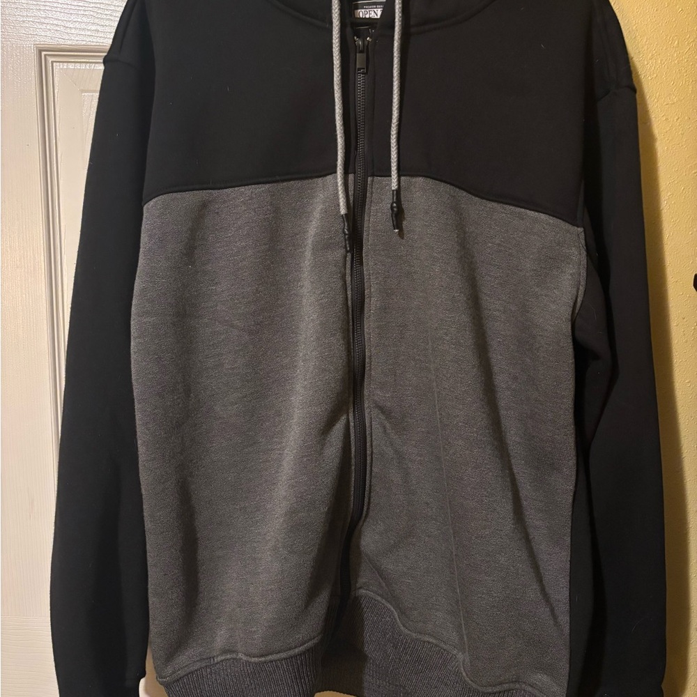Men's Black and Gray Full-Zip Sweater
